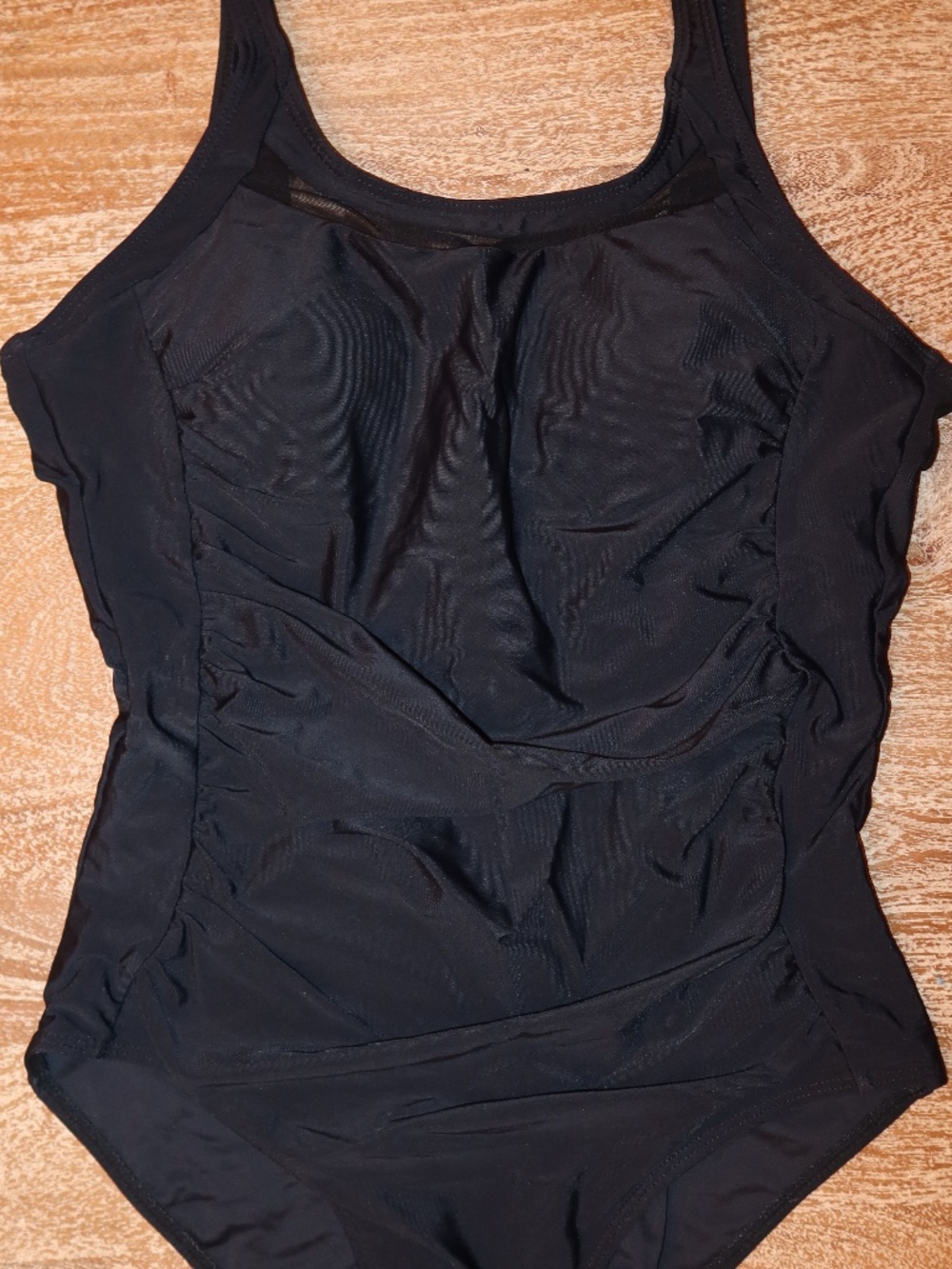 Women Black One Piece Swimsuit Mesh Top Size L